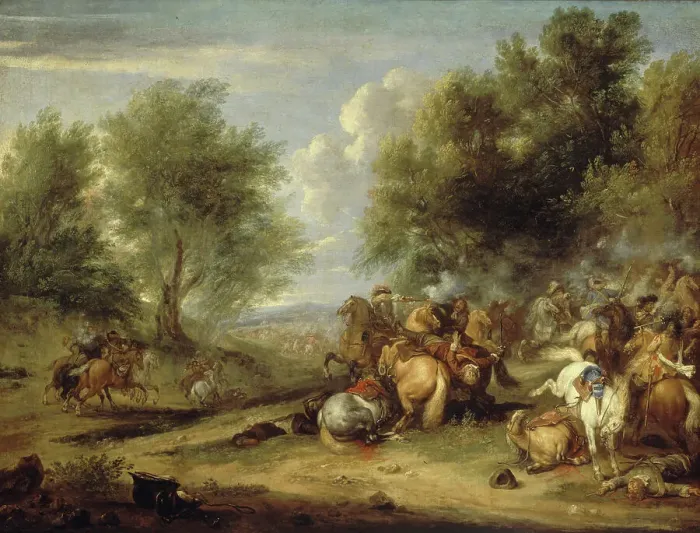 Framed Print : Choc de cavalerie ou Combat de cavalerie, between 1652 and 1690. Creator: Adam Frans van der Meulen