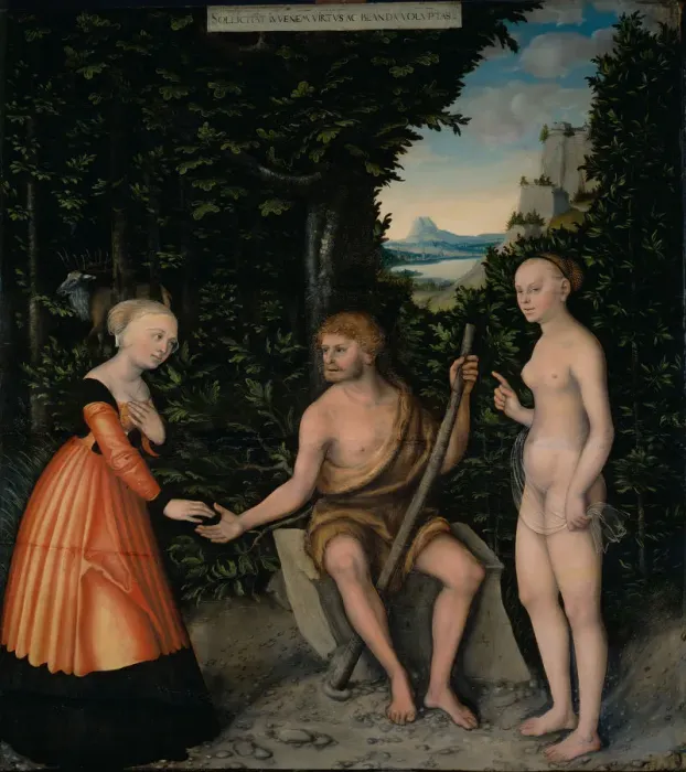 Framed Print : The Choice of Heracles (From The Labours of Hercules). Artist: Cranach, Lucas, the Elder (1472-1553)