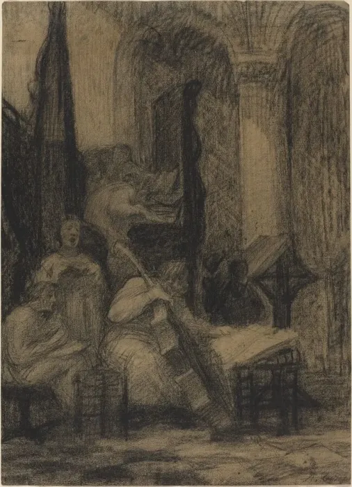 Framed Print : Choir of a Spanish Church. Creator: Alphonse Legros Framed Print : Choir of a Spanish Church. Creator: Alphonse Legros
