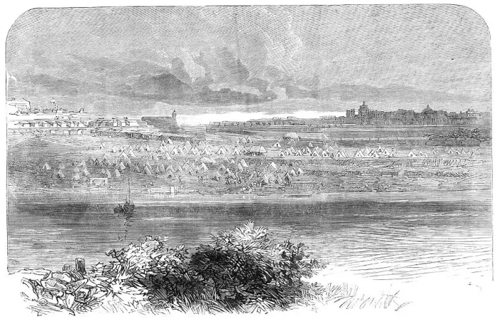 Framed Print : The Cholera at Malta: the 100th Regiment encamped on the glacis of Fort Manoel, 1865. Creator: Unknown Framed Print : The Cholera at Malta: the 100th Regiment encamped on the glacis of Fort Manoel, 1865. Creator: Unknown