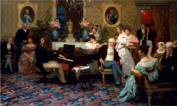 Framed Print : Chopin Playing the Piano in Prince Radziwills Salon, 1887. Artist: Siemiradzki, Henryk (1843-1902) Framed Print : Chopin Playing the Piano in Prince Radziwills Salon, 1887. Artist: Siemiradzki, Henryk (1843-1902)