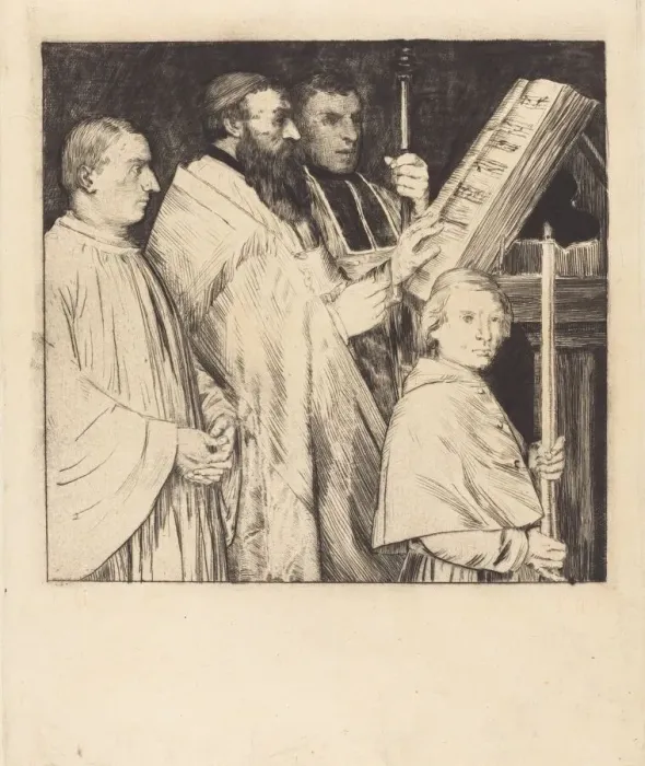 Framed Print : Choristers, 1st plate (Le lutrin). Creator: Alphonse Legros Framed Print : Choristers, 1st plate (Le lutrin). Creator: Alphonse Legros