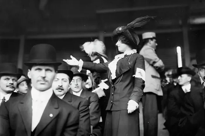 Framed Print : Chorus girl raising money at TITANIC game, 1912. Creator: Bain News Service Framed Print : Chorus girl raising money at TITANIC game, 1912. Creator: Bain News Service