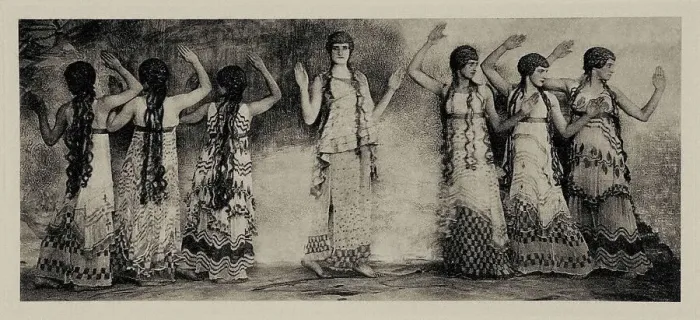 Framed Print : Chorus of maenads. Scene from the Nijinsky ballet The Afternoon of a Faun, 1912. Creator: De Meyer, Baron Adolphe Edward Sigismund (1868-1946). Chorus of maenads. Scene from the Nijinsky ballet The Afternoon of a Faun, 1912 Framed Print : Chorus of maenads. Scene from the Nijinsky ballet The Afternoon of a Faun, 1912. Creator: De Meyer, Baron Adolphe Edward Sigismund (1868-1946). Chorus of maenads. Scene from the Nijinsky ballet The Afternoon of a Faun, 1912