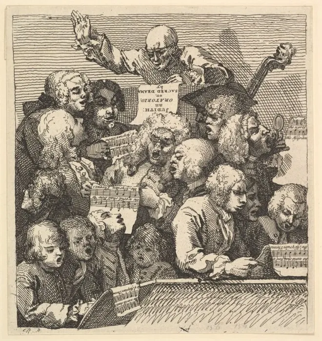 Framed Print : A Chorus of Singers, or The Oratorio, December 1732. Creator: William Hogarth Framed Print : A Chorus of Singers, or The Oratorio, December 1732. Creator: William Hogarth