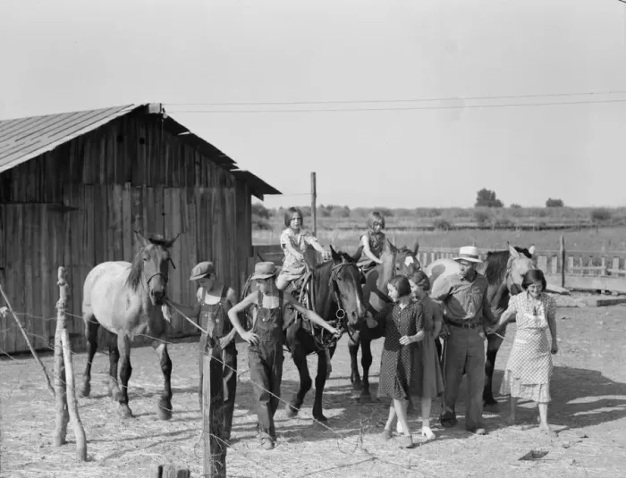Framed Print : Chris Adolf, his team, and... children on their new farm, Washington, Yakima Valley, 1939. Creator: Dorothea Lange Framed Print : Chris Adolf, his team, and... children on their new farm, Washington, Yakima Valley, 1939. Creator: Dorothea Lange