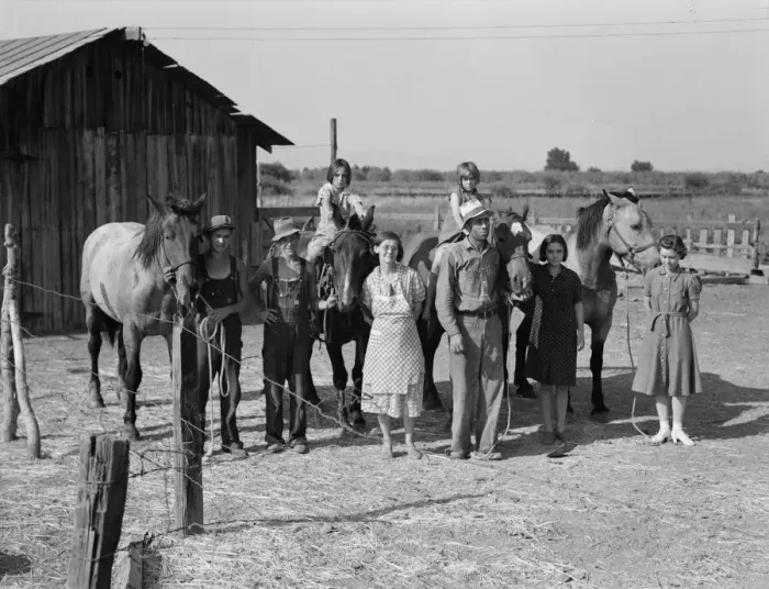 Framed Print : Chris Adolf, his wife, six of their eight children and his teams, Washington, Yakima Valley, 1939. Creator: Dorothea Lange Framed Print : Chris Adolf, his wife, six of their eight children and his teams, Washington, Yakima Valley, 1939. Creator: Dorothea Lange