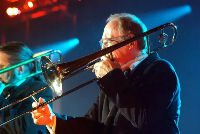 Framed Print : Chris Barber, Brecon Jazz Festival, Powys, Wales. Artist: Brian O Connor