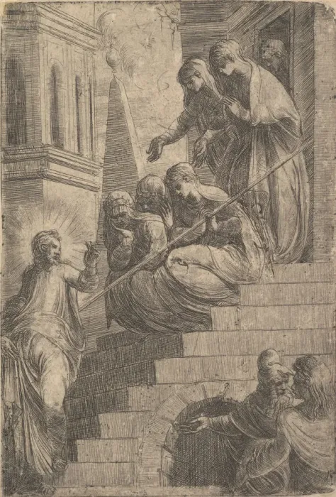 Framed Print : Christ addressing a group of women seated and standing on steps, ca. 1541-44 Framed Print : Christ addressing a group of women seated and standing on steps, ca. 1541-44