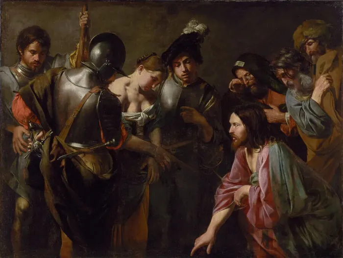 Framed Print : Christ and the Adulteress, about 1620s. Creator: Valentin de Boulogne