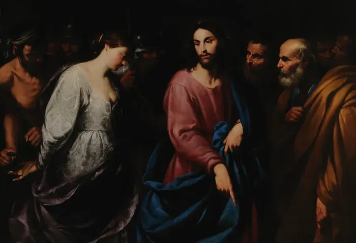 Framed Print : Christ and the Adulteress, c1630. Creator: Andrea Vaccaro Framed Print : Christ and the Adulteress, c1630. Creator: Andrea Vaccaro