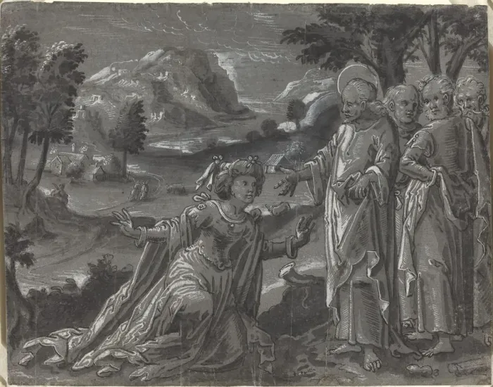 Framed Print : Christ and the Adulteress [recto], c. 1600. Creator: Unknown