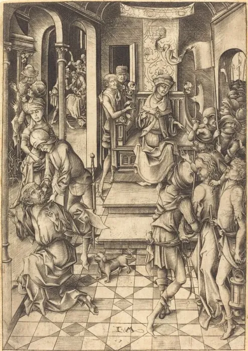 Framed Print : Christ before Annas, c. 1480. Creator: Israhel van Meckenem Framed Print : Christ before Annas, c. 1480. Creator: Israhel van Meckenem