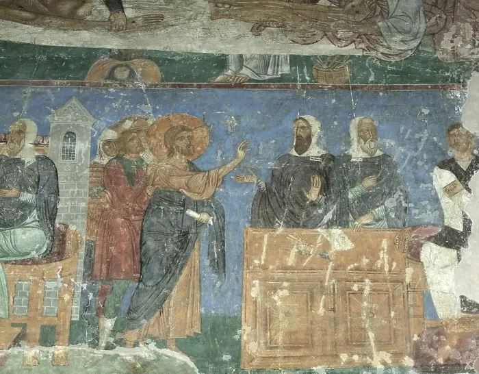 Framed Print : Christ Before Annas and Caiaphas, 12th century. Artist: Ancient Russian frescos Framed Print : Christ Before Annas and Caiaphas, 12th century. Artist: Ancient Russian frescos