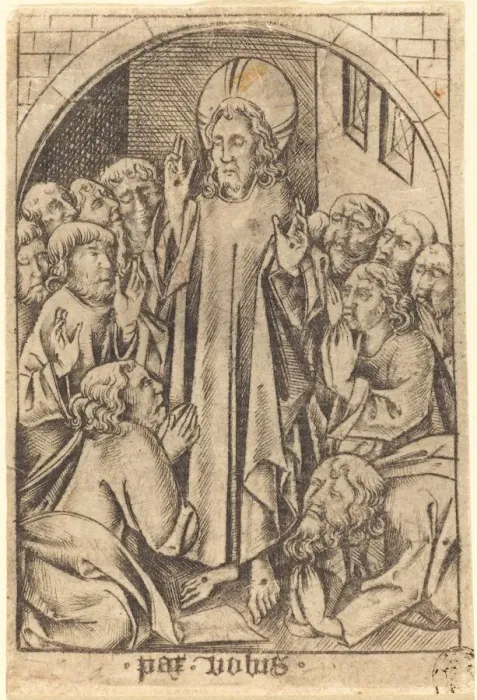 Framed Print : Christ Appearing to the Disciples, c. 1465. Creator: Israhel van Meckenem Framed Print : Christ Appearing to the Disciples, c. 1465. Creator: Israhel van Meckenem
