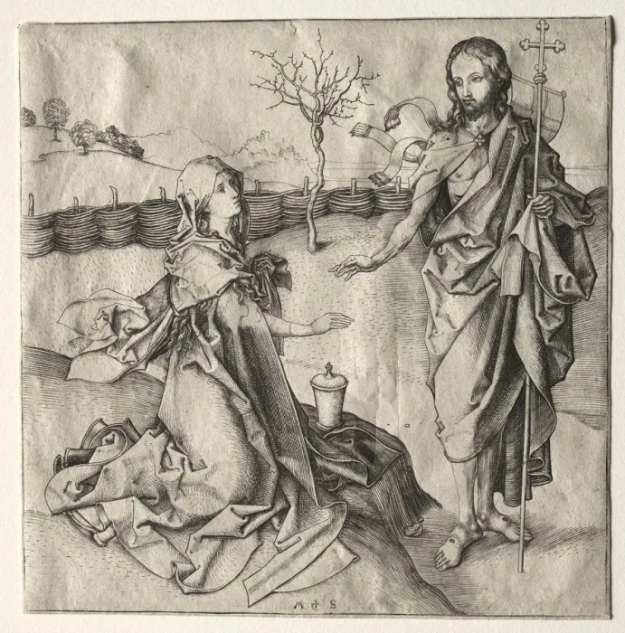 Framed Print : Christ Appearing to the Magdalen. Creator: Martin Schongauer (German, c. 1450-1491) Framed Print : Christ Appearing to the Magdalen. Creator: Martin Schongauer (German, c. 1450-1491)