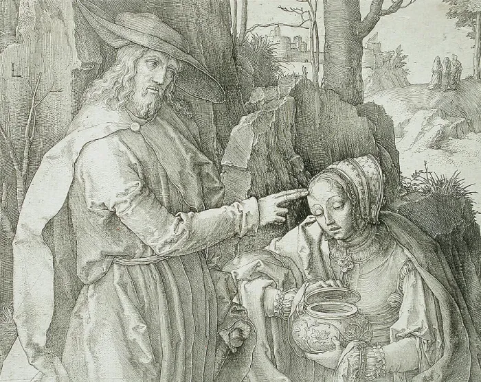 Framed Print : Christ Appearing to Mary Magdalene as a Gardener, 1519. Creator: Lucas van Leyden Framed Print : Christ Appearing to Mary Magdalene as a Gardener, 1519. Creator: Lucas van Leyden