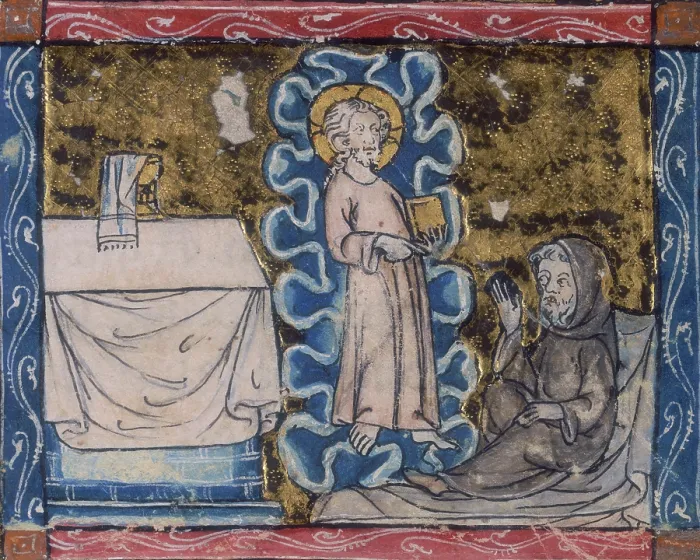 Framed Print : Christ appears to a hermit, c1300-c1350. Creator: Unknown Framed Print : Christ appears to a hermit, c1300-c1350. Creator: Unknown
