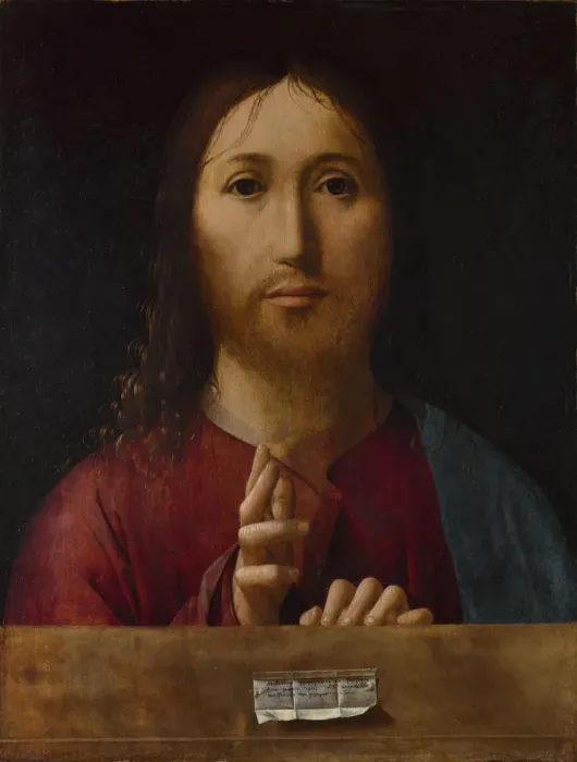 Framed Print : Christ Blessing, 1465. Artist: Antonello da Messina (ca 1430-1479)