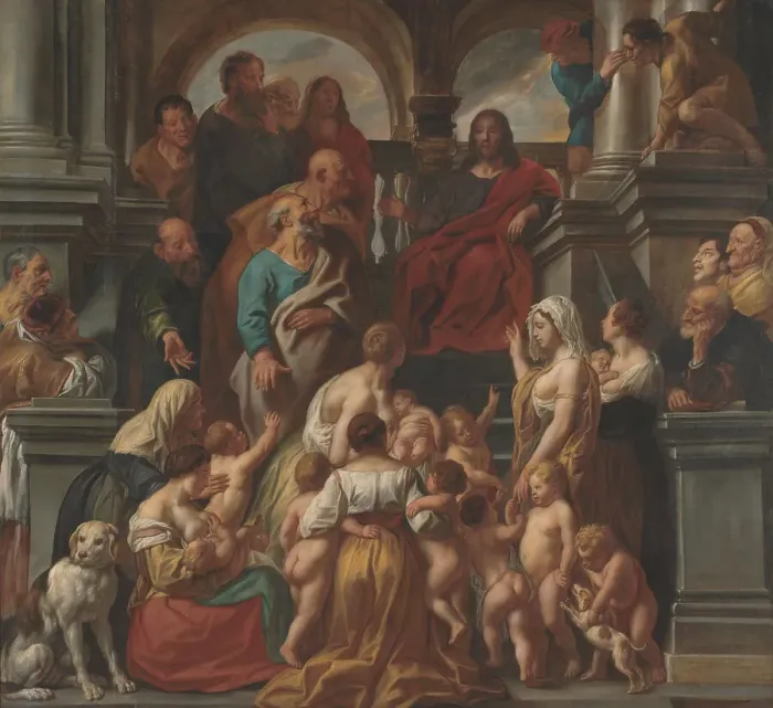 Framed Print : Christ blessing little Children. Suffer Little Children to Come unto me, 1660-1669. Creator: Jacob Jordaens Framed Print : Christ blessing little Children. Suffer Little Children to Come unto me, 1660-1669. Creator: Jacob Jordaens