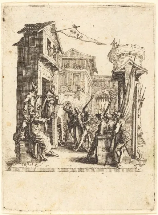 Framed Print : Christ before Caiaphas, c. 1624 / 1625. Creator: Jacques Callot Framed Print : Christ before Caiaphas, c. 1624 / 1625. Creator: Jacques Callot