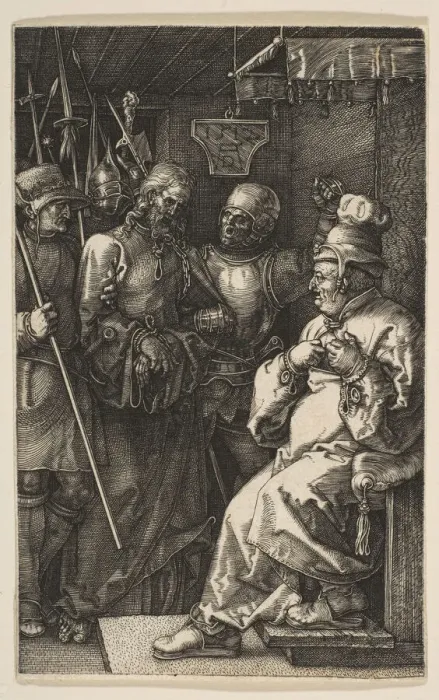 Framed Print : Christ before Caiaphas, from The Passion, 1512. Creator: Albrecht Durer Framed Print : Christ before Caiaphas, from The Passion, 1512. Creator: Albrecht Durer