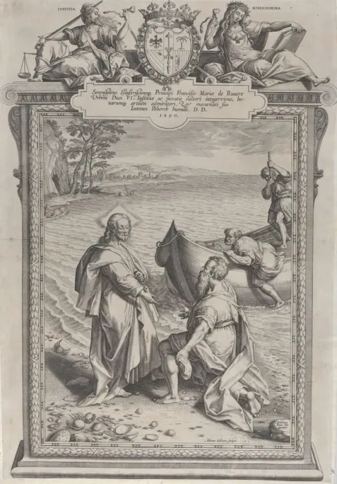 Framed Print : Christ calling Saint Andrew, who kneels before him on a beach, and Saint Peter Framed Print : Christ calling Saint Andrew, who kneels before him on a beach, and Saint Peter