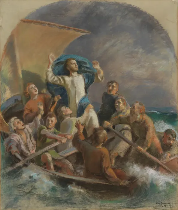 Framed Print : Christ Calms the Storm, study for the altarpiece in Raahe church, 1925. Creator: Eero Jarnefelt Framed Print : Christ Calms the Storm, study for the altarpiece in Raahe church, 1925. Creator: Eero Jarnefelt