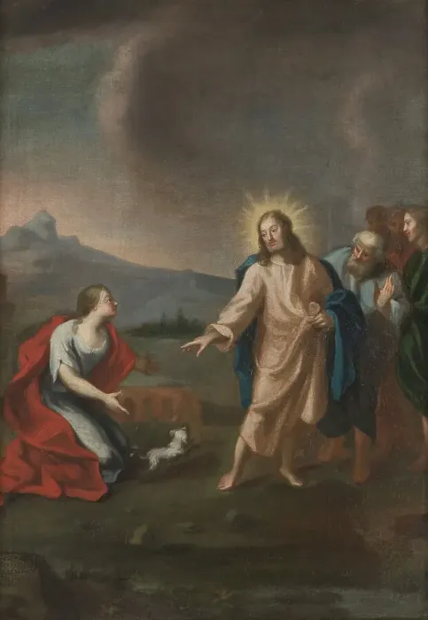 Framed Print : Christ and the Canaanite woman, unknown date. Creator: Anon Framed Print : Christ and the Canaanite woman, unknown date. Creator: Anon