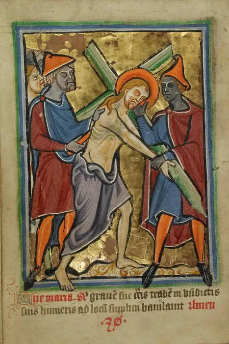 Framed Print : Christ Carrying the Cross, about 1190-1200; text added about 1480-1490. Creator: Unknown