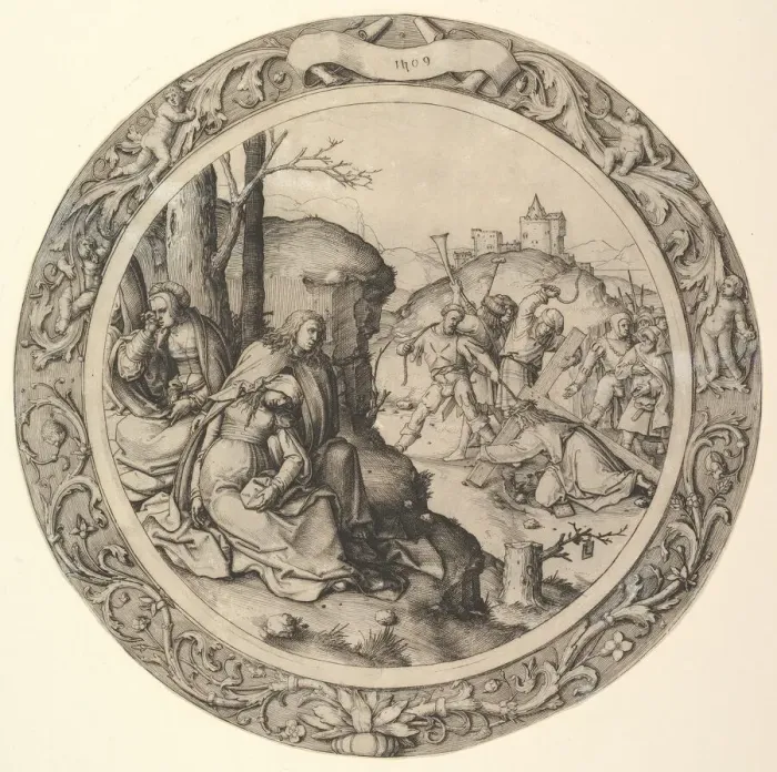 Framed Print : Christ Carrying the Cross, from the Circular Passion, 1509. Creator: Lucas van Leyden Framed Print : Christ Carrying the Cross, from the Circular Passion, 1509. Creator: Lucas van Leyden