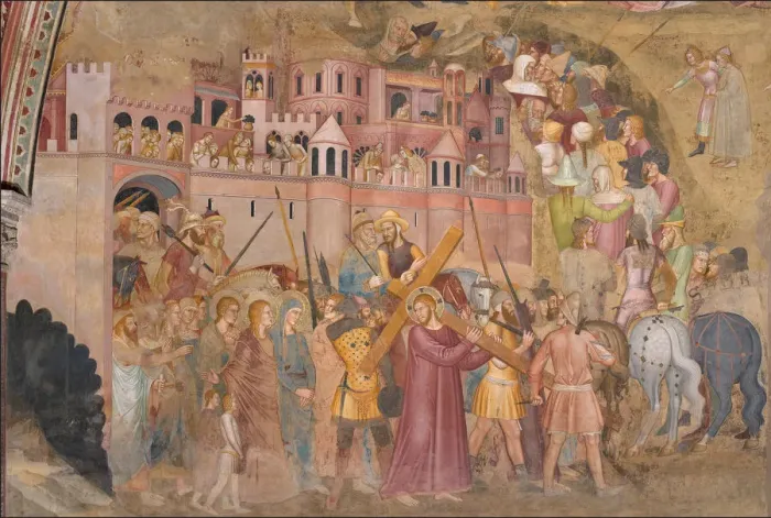 Framed Print : Christ carrying the Cross. Fresco of the Cappellone degli Spagnoli, ca 1365. Artist: Andrea di Bonaiuto, (Andrea da Firenze) (1343-1377) Framed Print : Christ carrying the Cross. Fresco of the Cappellone degli Spagnoli, ca 1365. Artist: Andrea di Bonaiuto, (Andrea da Firenze) (1343-1377)