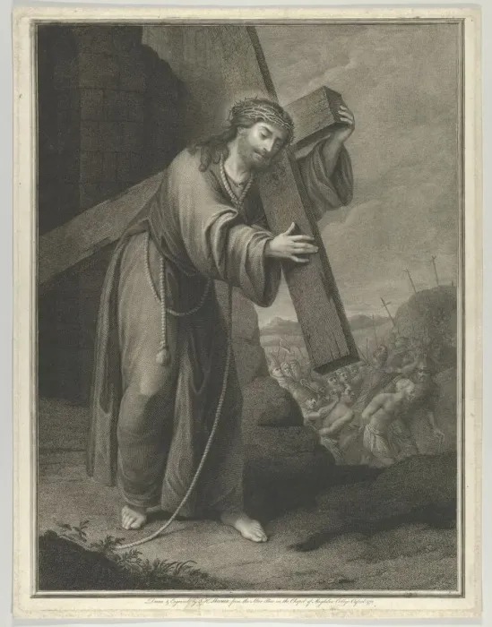 Framed Print : Christ carrying the cross, at right the two thieves on the road to Calvary, 1778. Creator: John Keyse Sherwin Framed Print : Christ carrying the cross, at right the two thieves on the road to Calvary, 1778. Creator: John Keyse Sherwin