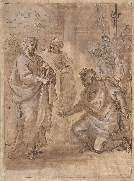 Christ and the Centurion (recto); Figure Waving to Departing Ship (verso). n. d