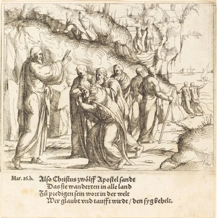Framed Print : Christ Charges the Apostles of their Mission, 1548. Creator: Augustin Hirschvogel Framed Print : Christ Charges the Apostles of their Mission, 1548. Creator: Augustin Hirschvogel