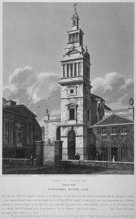 Framed Print : Christ Church, Newgate Street, City of London, 1814. Artist: William Wise Framed Print : Christ Church, Newgate Street, City of London, 1814. Artist: William Wise