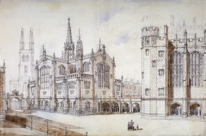 Framed Print : Christ Church, school hall and proposed new building, Christs Hospital, City of London, 1870 Framed Print : Christ Church, school hall and proposed new building, Christs Hospital, City of London, 1870