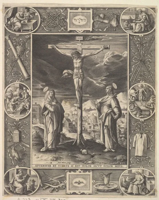 Framed Print : Christ on the Cross, before 1586. Creator: Antonius Wierix Framed Print : Christ on the Cross, before 1586. Creator: Antonius Wierix