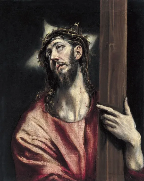 Framed Print : Christ with the Cross, ca. 1587-1596. Artist: El Greco, Dominico (1541-1614) Framed Print : Christ with the Cross, ca. 1587-1596. Artist: El Greco, Dominico (1541-1614)