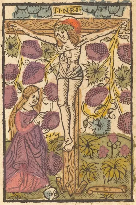 Framed Print : Christ on the Cross with a Grape Vine, c. 1490 / 1500. Creator: Unknown Framed Print : Christ on the Cross with a Grape Vine, c. 1490 / 1500. Creator: Unknown