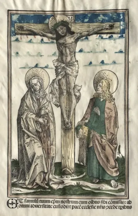 Framed Print : Christ on the Cross between Mary and John, 1502. Creator: Hans Burgkmair (German, 1473-1531) Framed Print : Christ on the Cross between Mary and John, 1502. Creator: Hans Burgkmair (German, 1473-1531)