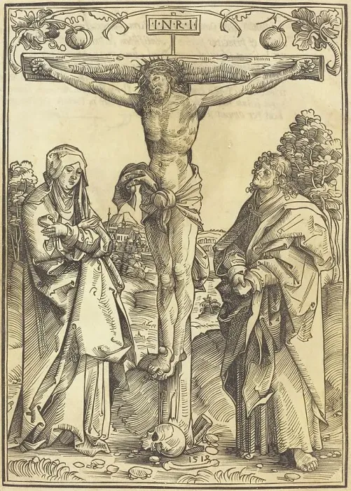 Framed Print : Christ on the Cross with Mary and John, 1514. Creator: Wolf Traut Framed Print : Christ on the Cross with Mary and John, 1514. Creator: Wolf Traut
