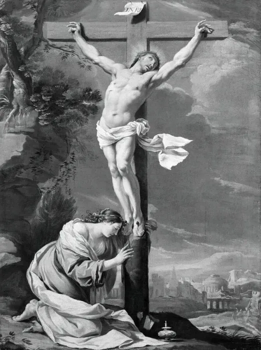 Framed Print : Christ on the Cross with Mary Magdalene, 1640 / 50. Creator: Simon Vouet Framed Print : Christ on the Cross with Mary Magdalene, 1640 / 50. Creator: Simon Vouet