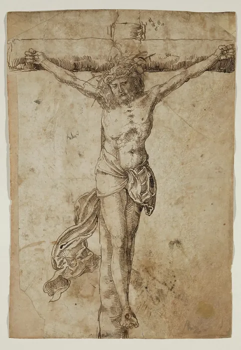 Framed Print : Christ on the Cross (recto), Studies of Heads and a Standing Figure (verso), between 1505 and 1507. Creator: German; After Hans Baldung Grien German, 1484-1545 Framed Print : Christ on the Cross (recto), Studies of Heads and a Standing Figure (verso), between 1505 and 1507. Creator: German; After Hans Baldung Grien German, 1484-1545