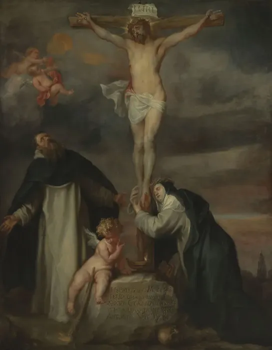 Framed Print : Christ on the Cross with Saint Catherine of Siena, Saint Dominic and an Angel, 1622-1627. Creator: Dyck, Sir Anthony van (1599-1641) Framed Print : Christ on the Cross with Saint Catherine of Siena, Saint Dominic and an Angel, 1622-1627. Creator: Dyck, Sir Anthony van (1599-1641)