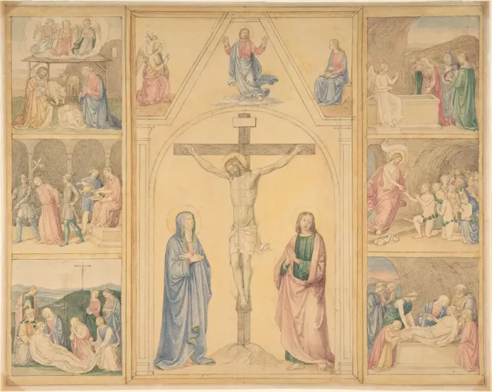 Framed Print : Christ on the Cross with Six Scenes from the Life of Christ, ca. 1850 Framed Print : Christ on the Cross with Six Scenes from the Life of Christ, ca. 1850