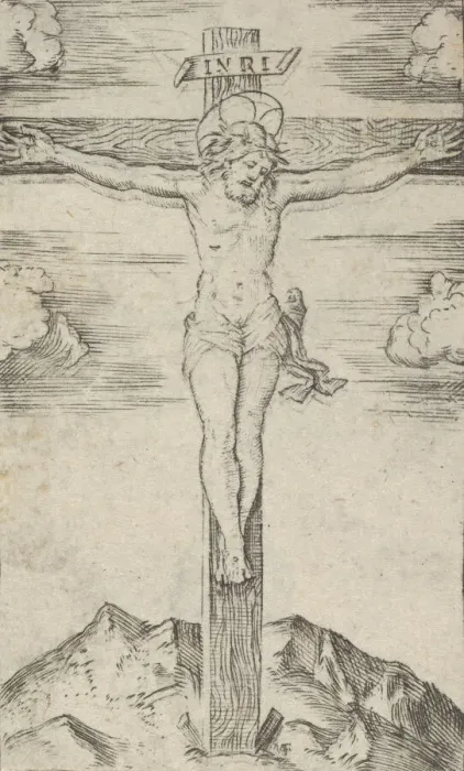 Framed Print : Christ on the cross, from the series Piccoli Santi (Small Saints), ca. 1500-1527 Framed Print : Christ on the cross, from the series Piccoli Santi (Small Saints), ca. 1500-1527