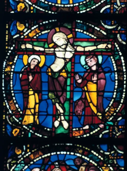 Framed Print : Christ on the Cross, stained glass, Chartres Cathedral, France, 1194-1260 Framed Print : Christ on the Cross, stained glass, Chartres Cathedral, France, 1194-1260