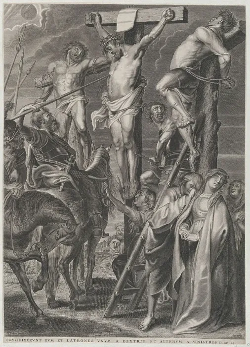 Framed Print : Christ on the cross between the two thieves, ca. 1631. Creator: Anon