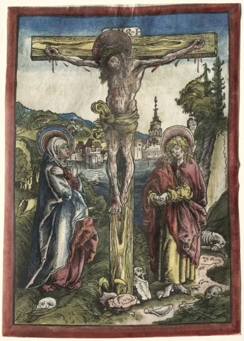 Framed Print : Christ on the Cross between the Virgin and Saint John, 1503. Creator: Lucas Cranach (German Framed Print : Christ on the Cross between the Virgin and Saint John, 1503. Creator: Lucas Cranach (German
